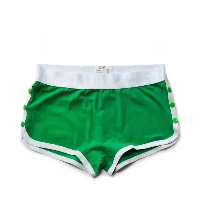 Button Solid Cotton Elastic Waist Boxer