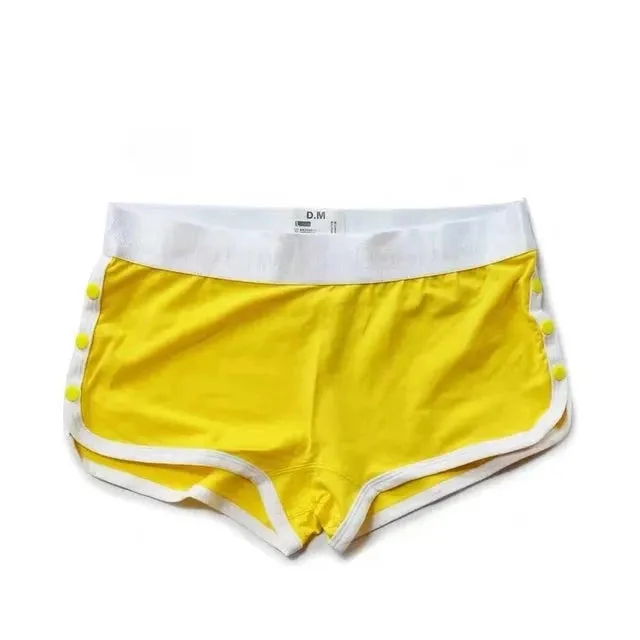 Button Solid Cotton Elastic Waist Boxer