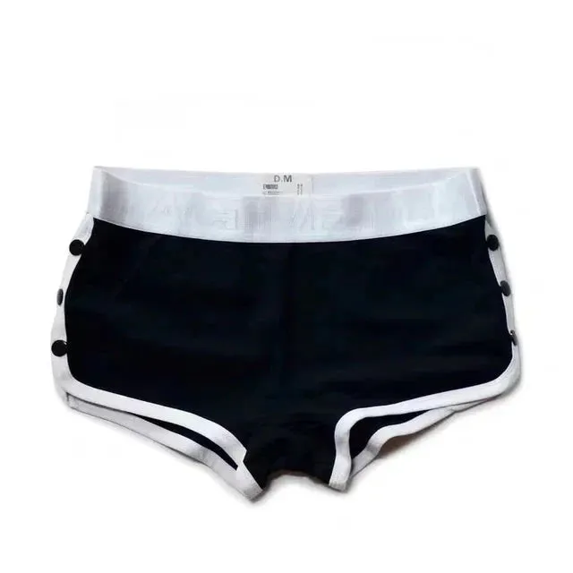 Button Solid Cotton Elastic Waist Boxer