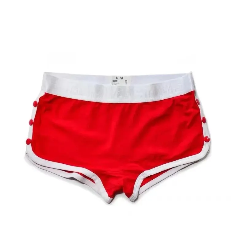 Button Solid Cotton Elastic Waist Boxer