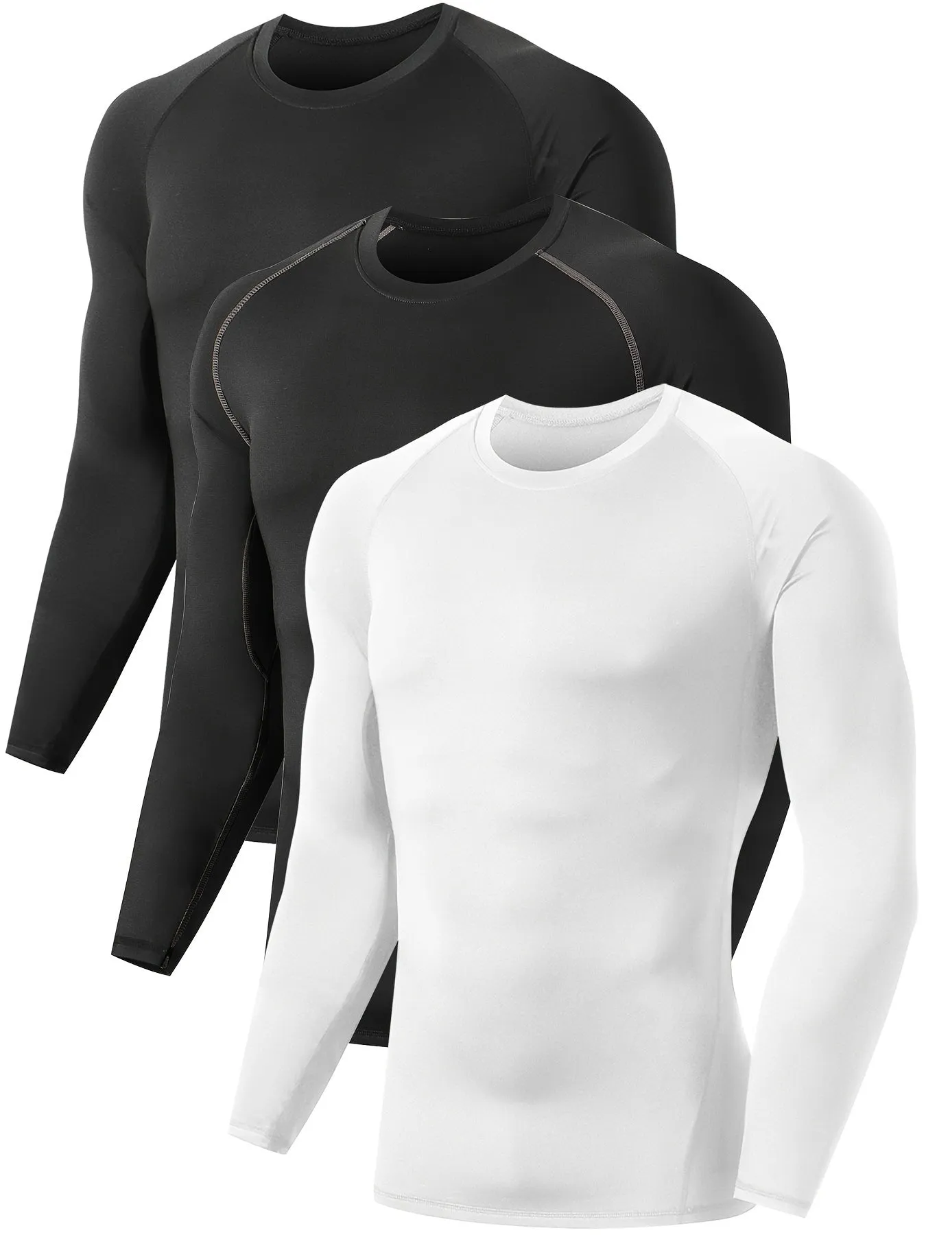 Buy 2 Get 1 Free, total of 3 Packs of Men's Premium Compression Long Sleeve Workout T-Shirts - Moisture-Wicking, Quick-Drying, Breathable, Comfortable, Anti-Odor, Four-Way Stretch - Ideal for Running, Fitness, Ball Games, Gym, Outdoor Activities