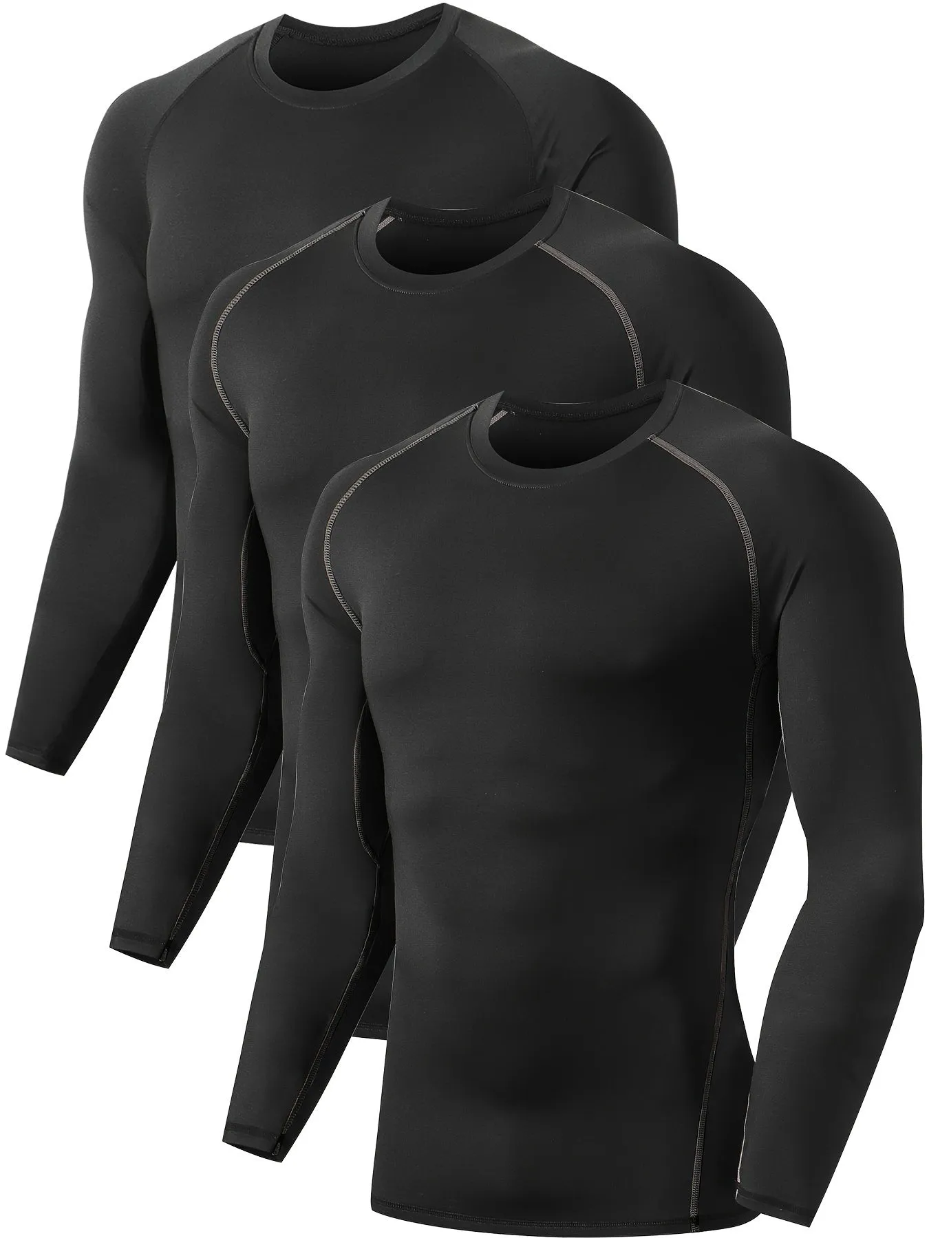 Buy 2 Get 1 Free, total of 3 Packs of Men's Premium Compression Long Sleeve Workout T-Shirts - Moisture-Wicking, Quick-Drying, Breathable, Comfortable, Anti-Odor, Four-Way Stretch - Ideal for Running, Fitness, Ball Games, Gym, Outdoor Activities