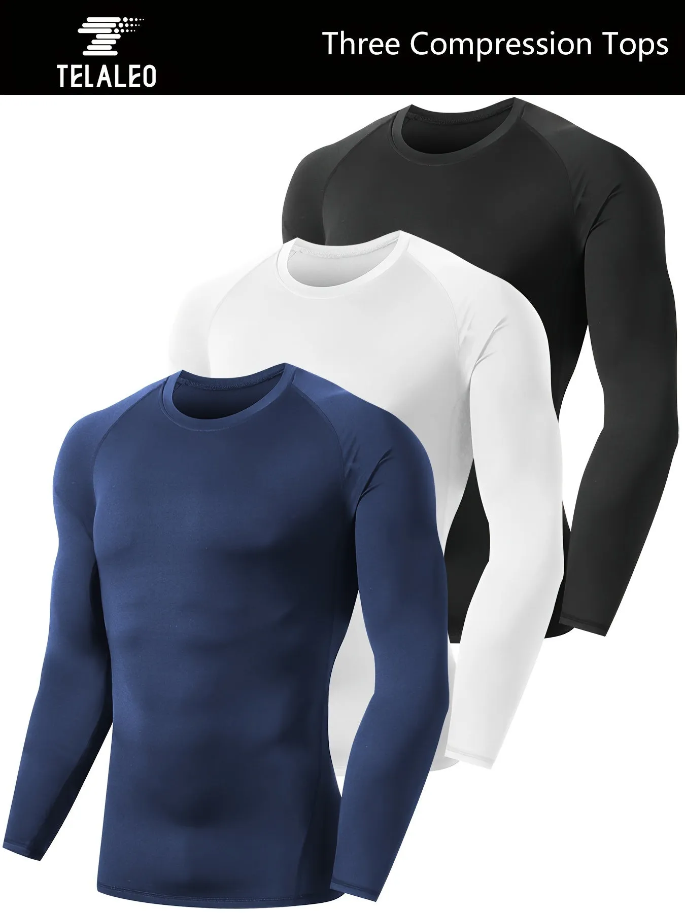 Buy 2 Get 1 Free, total of 3 Packs of Men's Premium Compression Long Sleeve Workout T-Shirts - Moisture-Wicking, Quick-Drying, Breathable, Comfortable, Anti-Odor, Four-Way Stretch - Ideal for Running, Fitness, Ball Games, Gym, Outdoor Activities