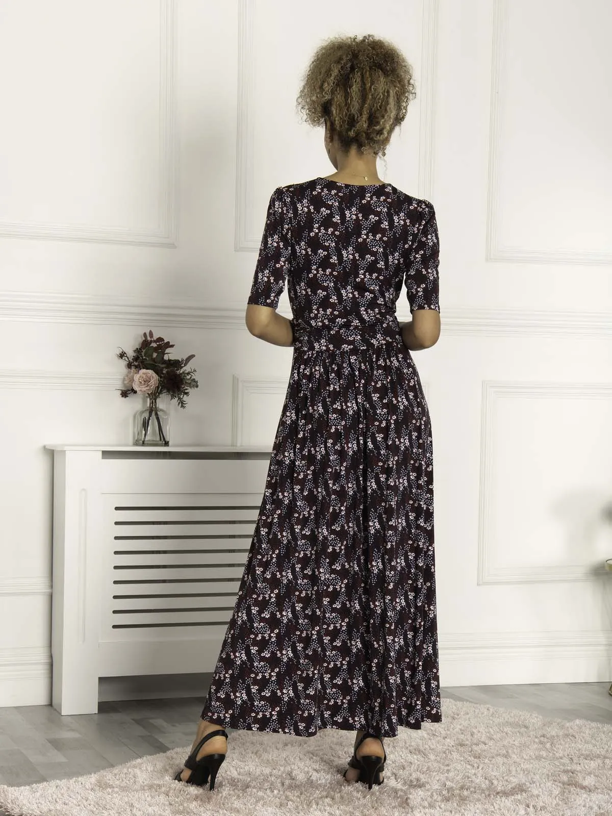 Calais Half Sleeve Maxi Dress, Navy Floral