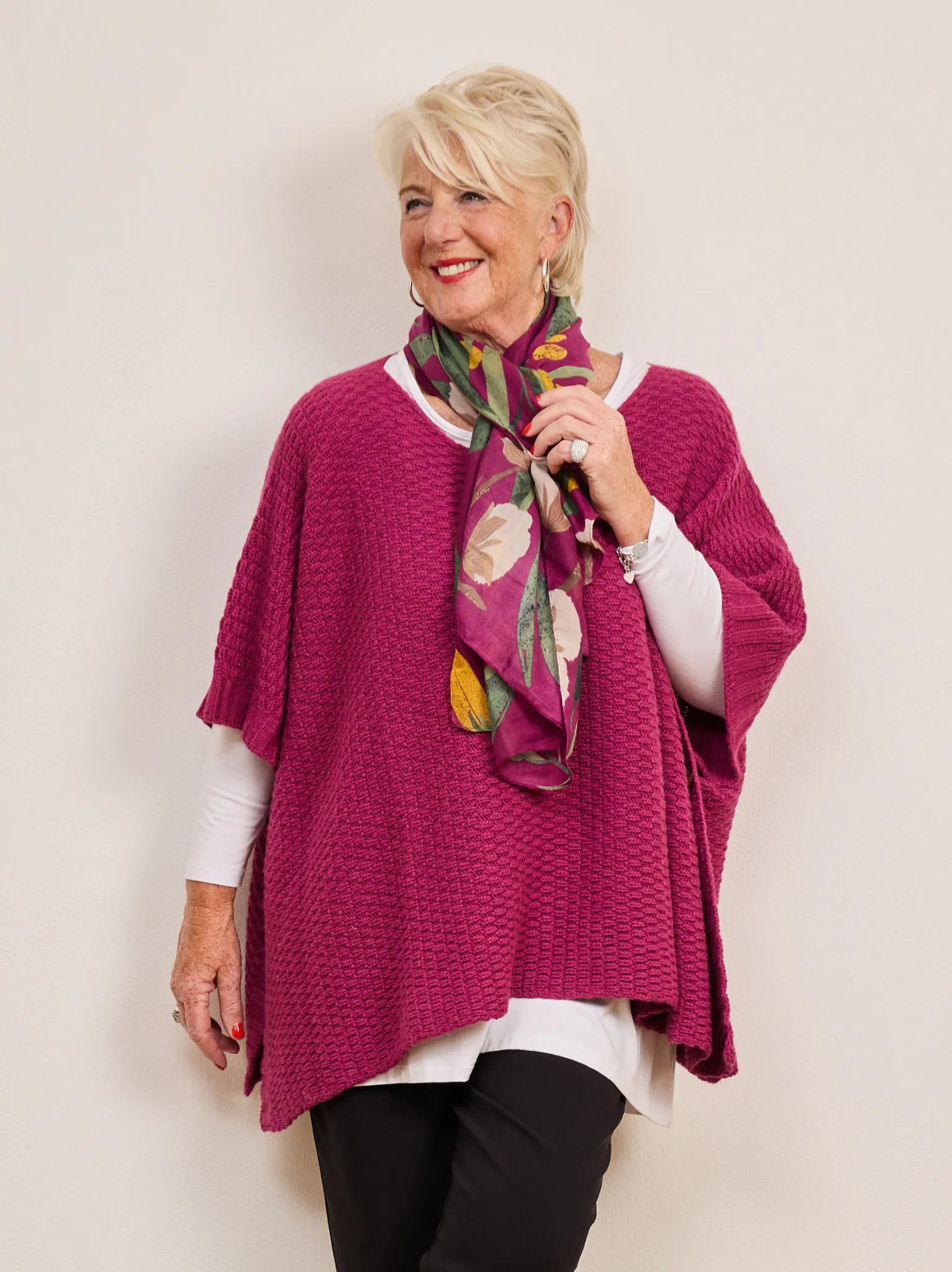 Camilla Moss Stitch Poncho - Amethyst