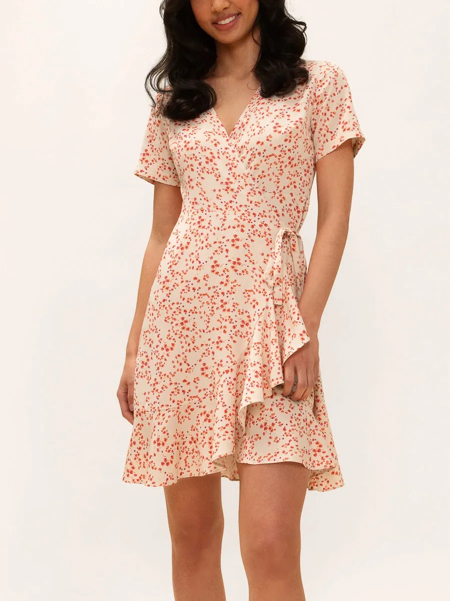 Carmen Ruffle Wrap Dress in Summer Garden