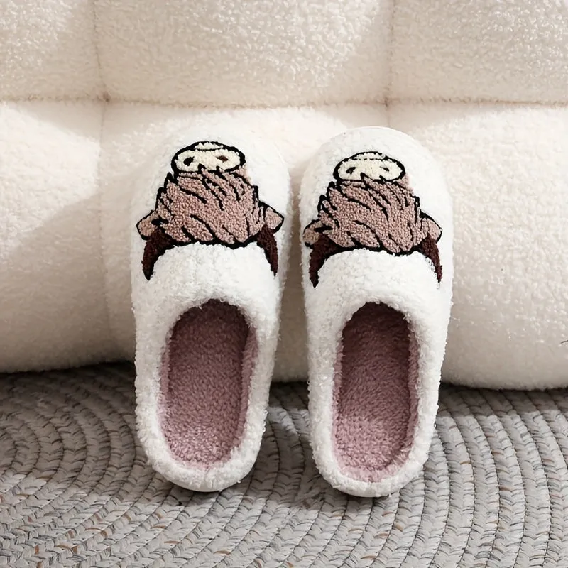 Cartoon Cow Head Graphic Men's Soft Plush Cozy House Slippers, Lightweight Breathable Anti-skid Slip-on Shoes With Fuzzy Lining For Indoor Walking, Autumn And Winter