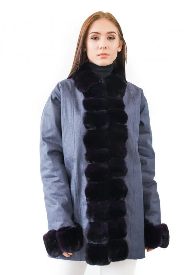 Chinchilla Fur Trimmed Denim Parka