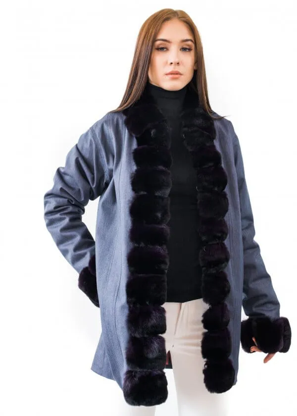 Chinchilla Fur Trimmed Denim Parka