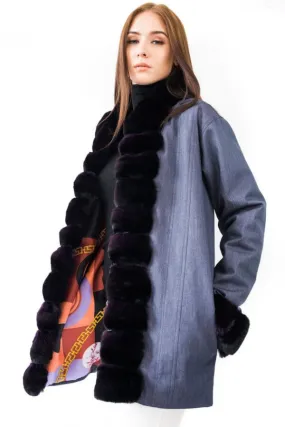 Chinchilla Fur Trimmed Denim Parka