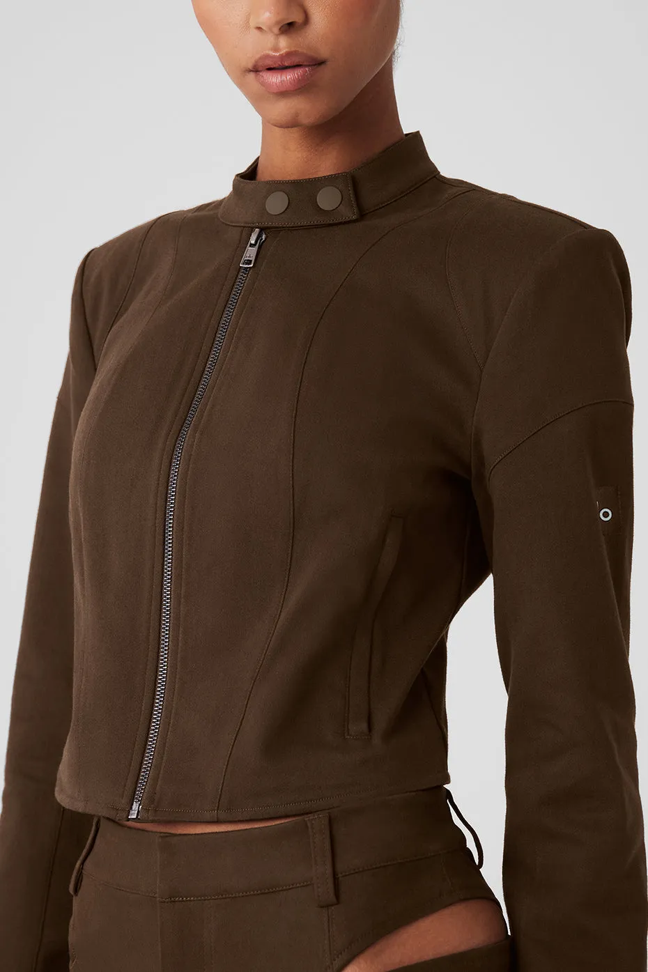 Cropped Full Throttle Moto Jacket - Espresso