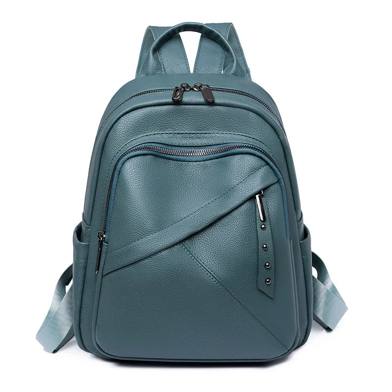 Cross-Border Soft Leather Women's Pu Backpack Pure Color All-Matching Waterproof Backpack High-Grade Soft Leather Women's Bag Wholesale