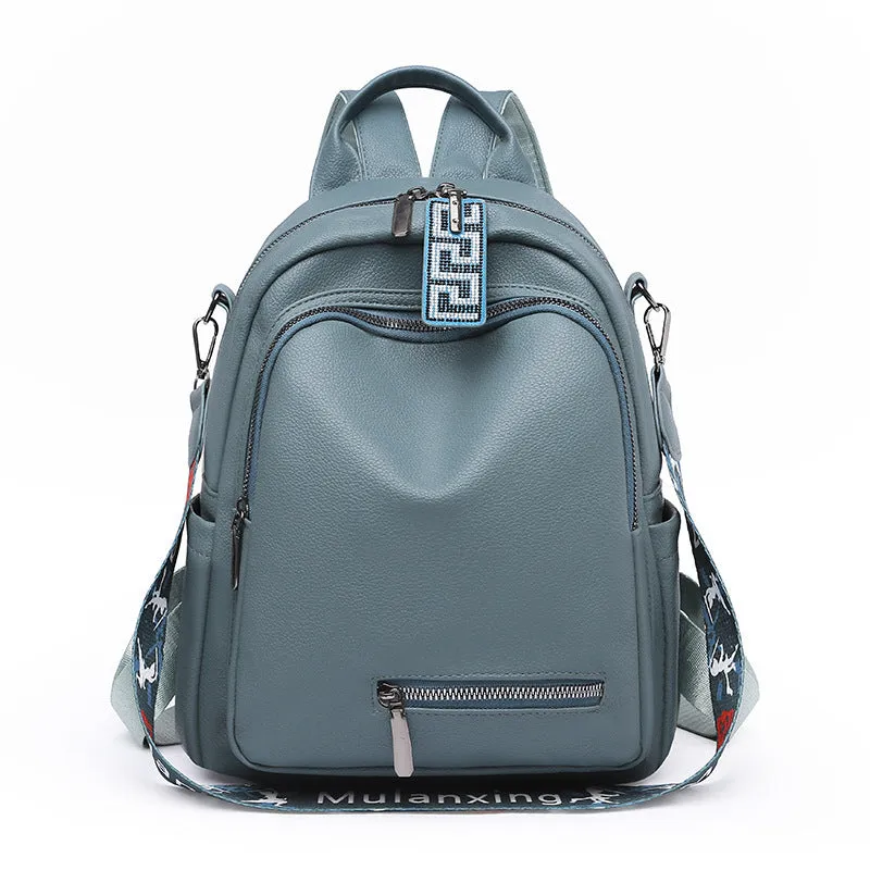 Cross-Border Soft Leather Women's Pu Backpack Pure Color All-Matching Waterproof Backpack High-Grade Soft Leather Women's Bag Wholesale