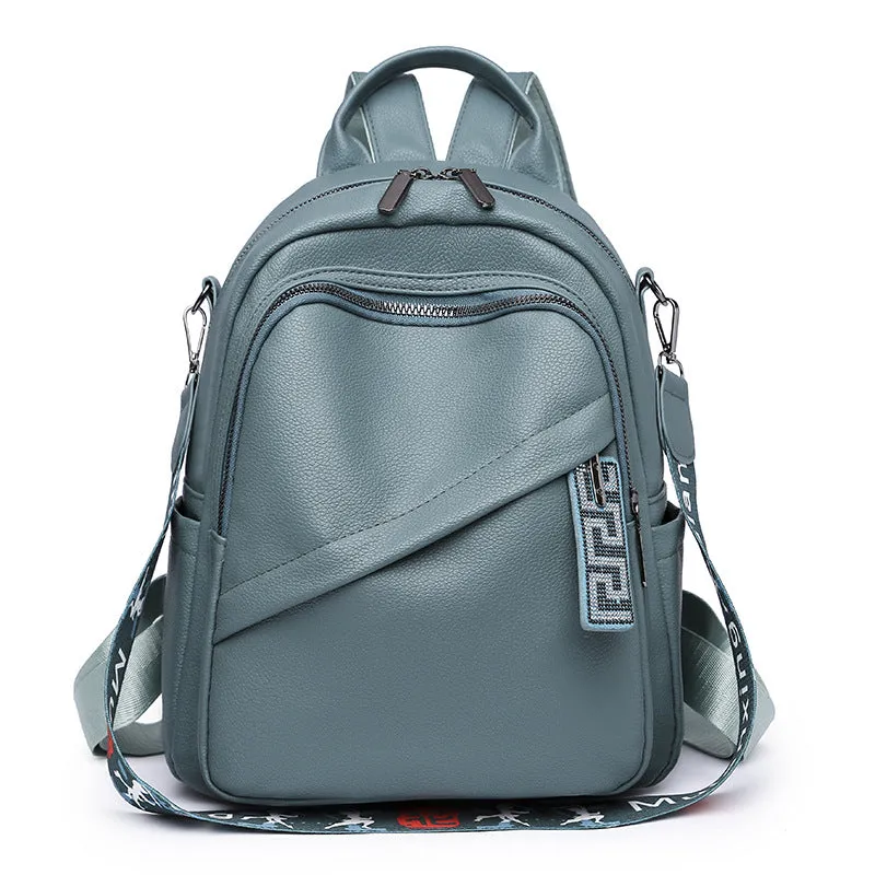 Cross-Border Soft Leather Women's Pu Backpack Pure Color All-Matching Waterproof Backpack High-Grade Soft Leather Women's Bag Wholesale