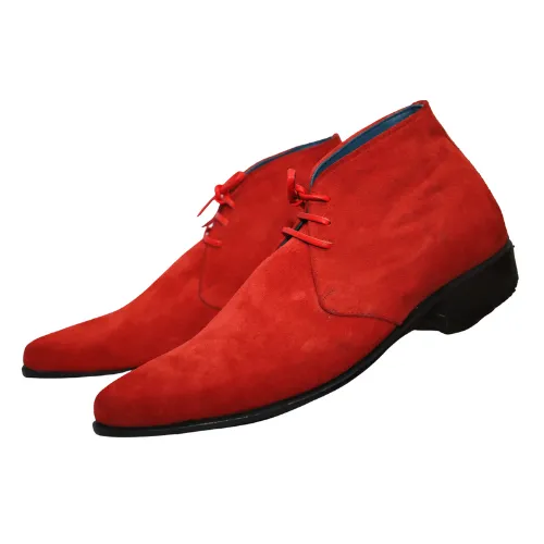 Custom Made Boots, Handmade Boots, Custom-Boots, Handcrafted Boots Men's Genuine Red Suede Chukka Lace Up Dress Men Boots & Women's Boots