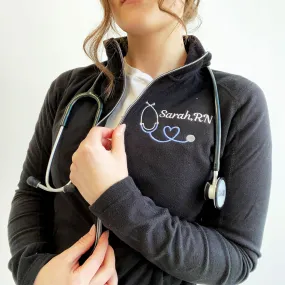 Custom Mini Heart Stethoscope Nurse Fleece Full Zip