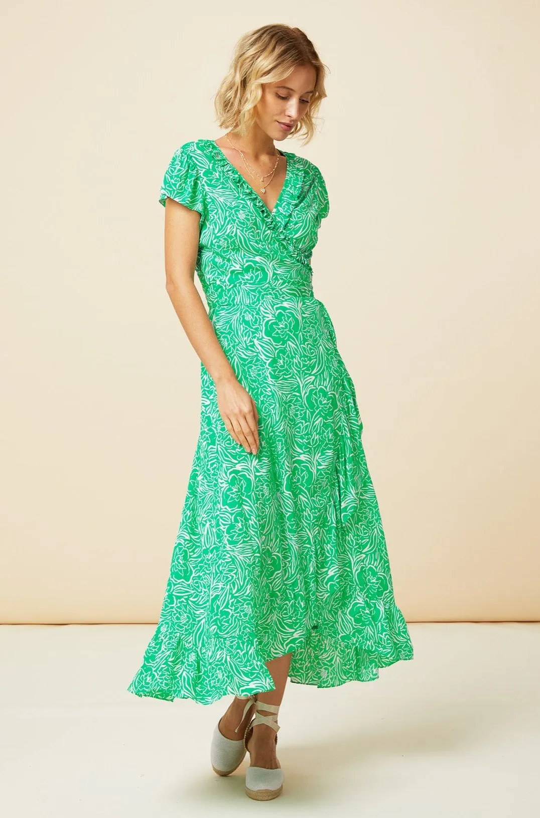 Demi EcoVero™ Wrap Dress | Green/White