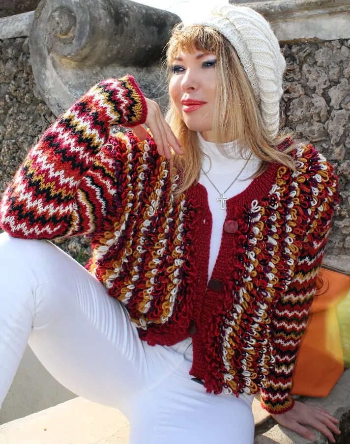 Designer Hand Knitted Wool Multicolored Jacket