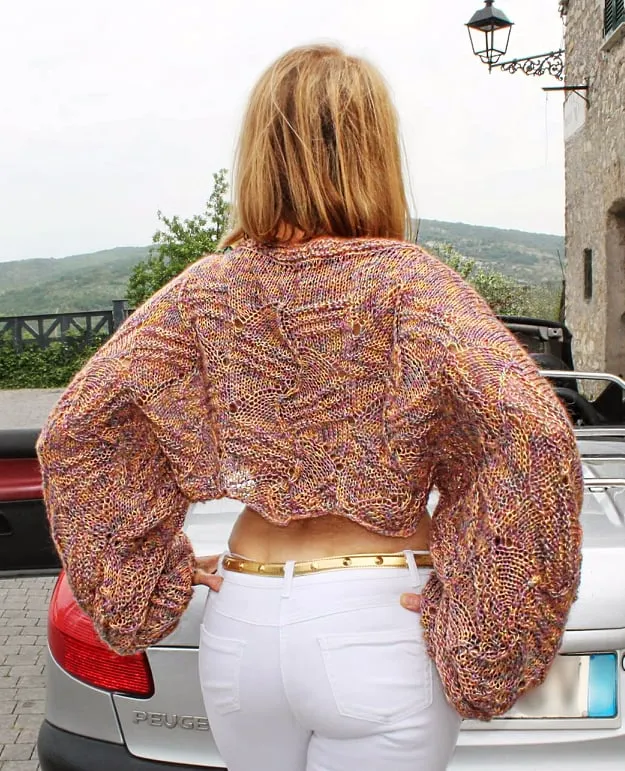 Designer Handknitted Mohair Multicolor Sweater with puffy sleeves