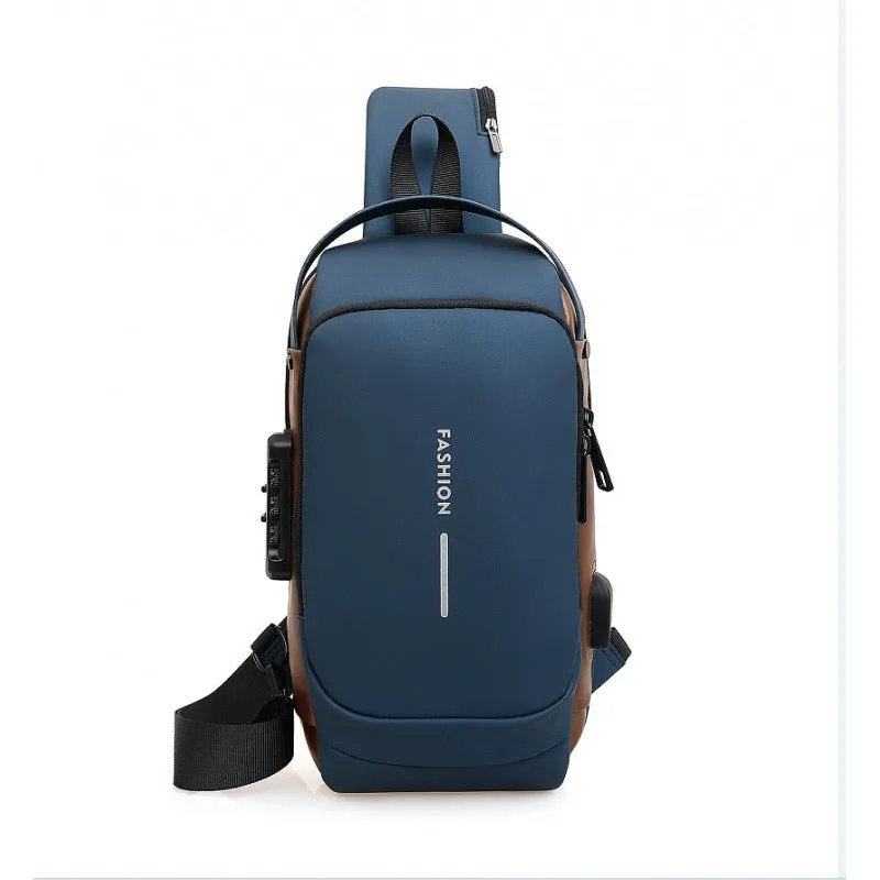 DUNNMALL New Derm Chest Bag Men's Anti-Theft Motorcycle Bag USB Charging Commuter Shoulder Messenger Bag Men's Outdoor Travel Bag