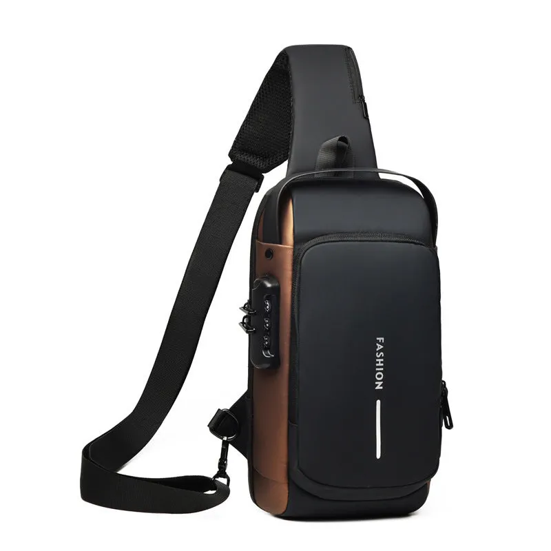 DUNNMALL New Derm Chest Bag Men's Anti-Theft Motorcycle Bag USB Charging Commuter Shoulder Messenger Bag Men's Outdoor Travel Bag