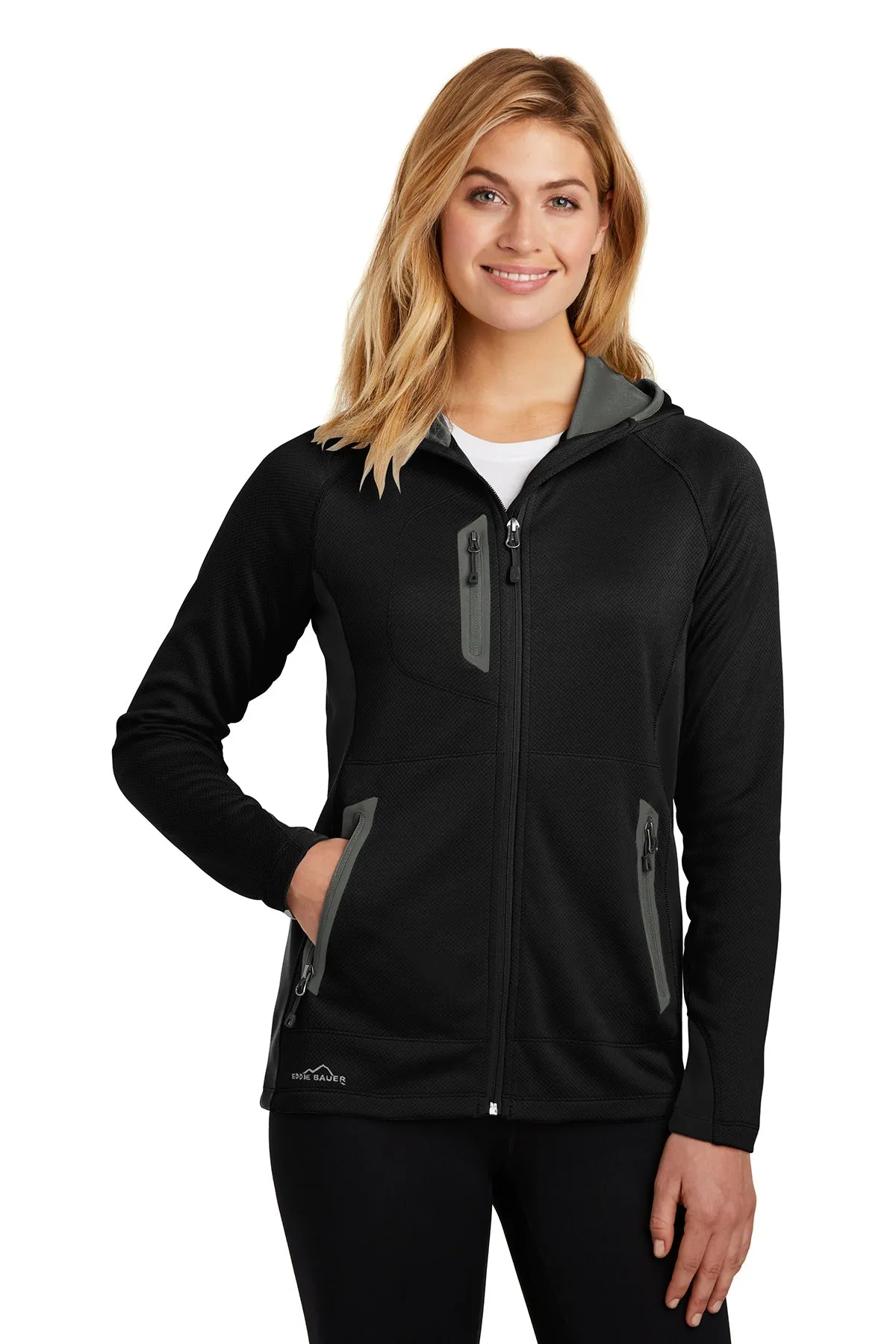 Eddie Bauer Ladies Sport Hooded Customized Fleece Jackets, Black