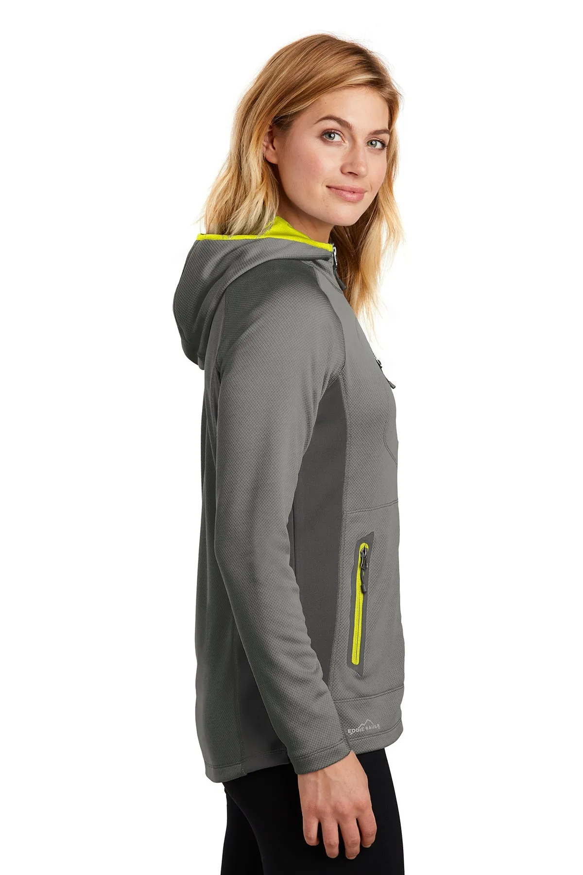 Eddie Bauer Ladies Sport Hooded Customized Fleece Jackets, Metal Grey