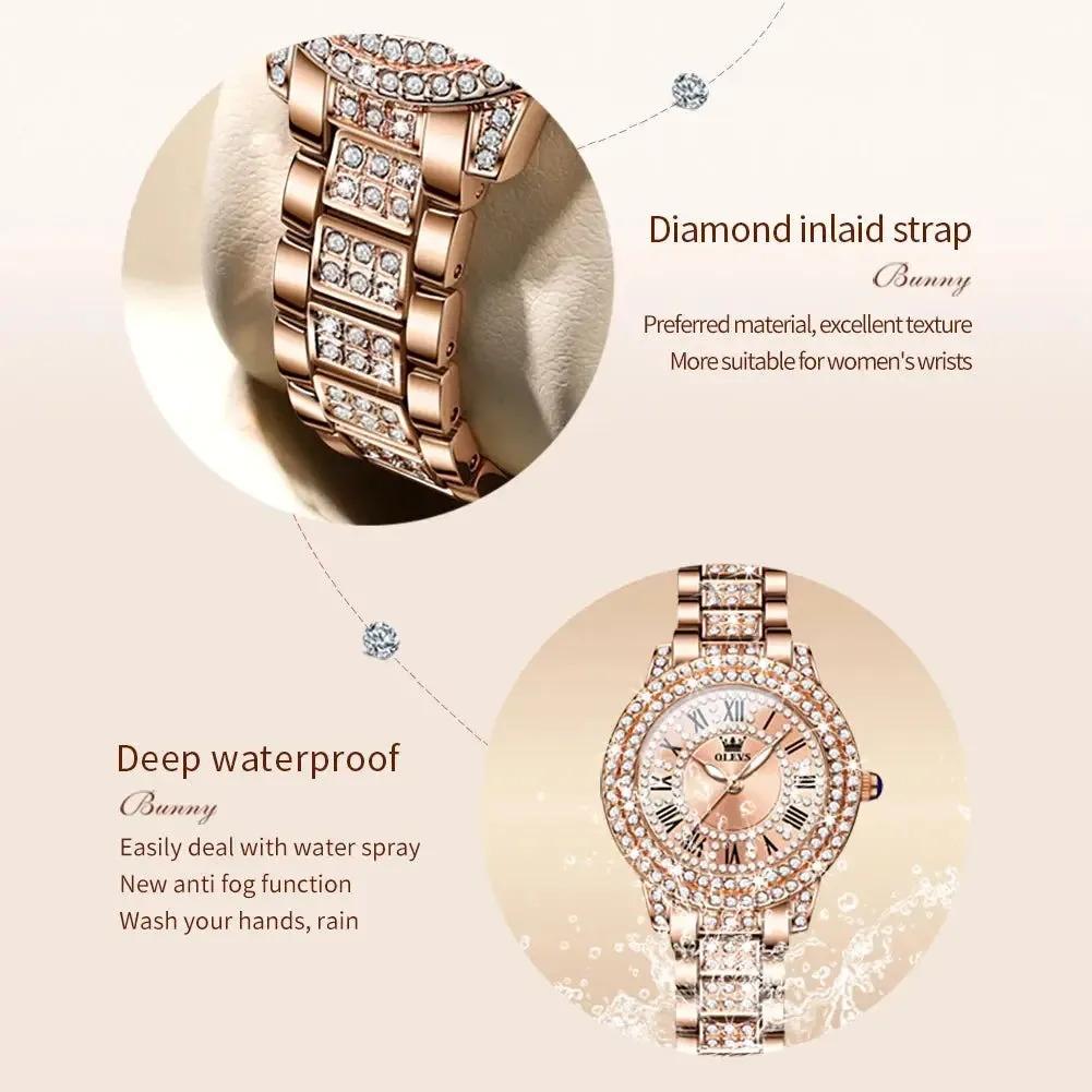 ELEGANCE® 9943 Diamond Watch for Women Fashion Elegant Stainless Steel Waterproof Quartz Wristwatch Luxury Ladies Dress Watches Original OLEVS