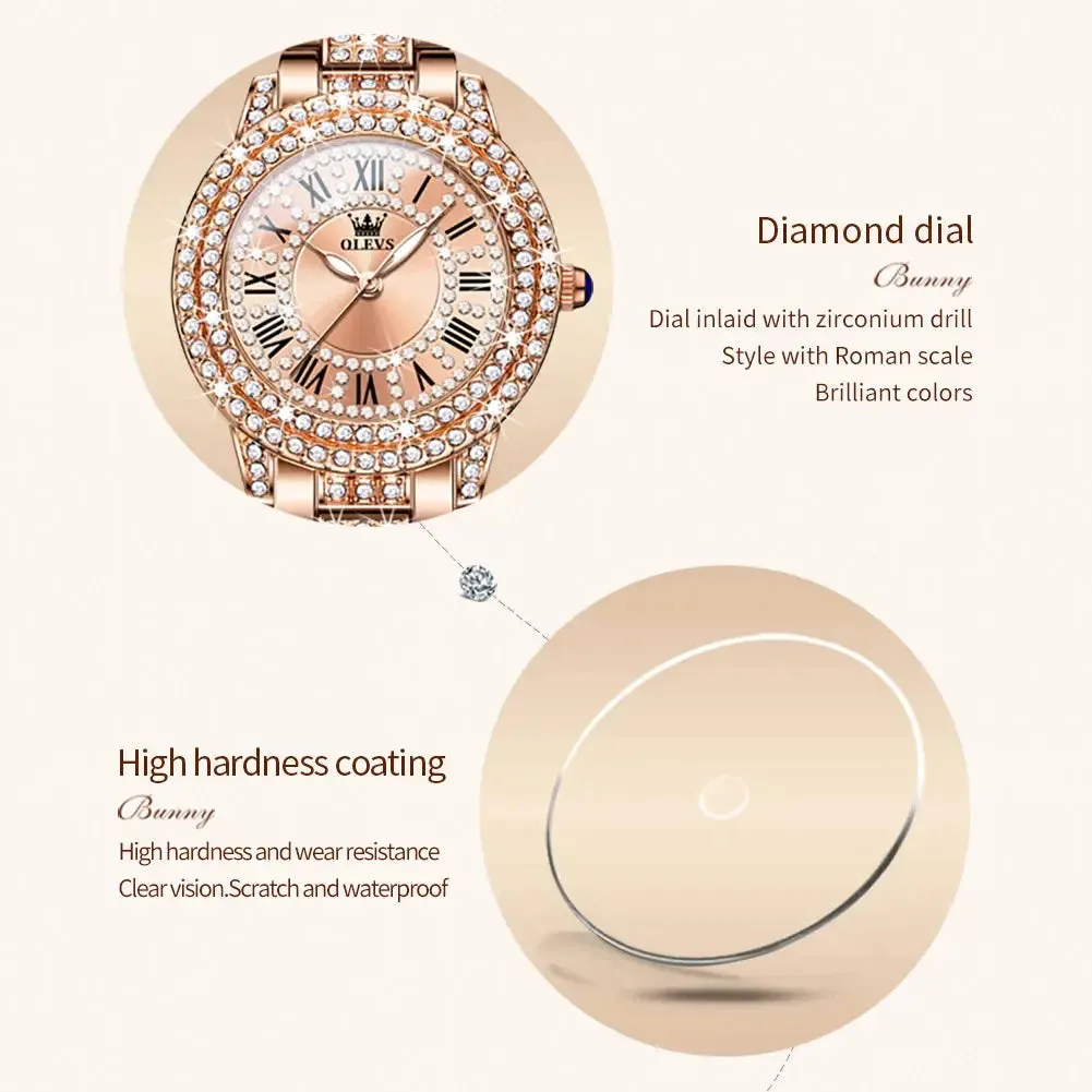 ELEGANCE® 9943 Diamond Watch for Women Fashion Elegant Stainless Steel Waterproof Quartz Wristwatch Luxury Ladies Dress Watches Original OLEVS