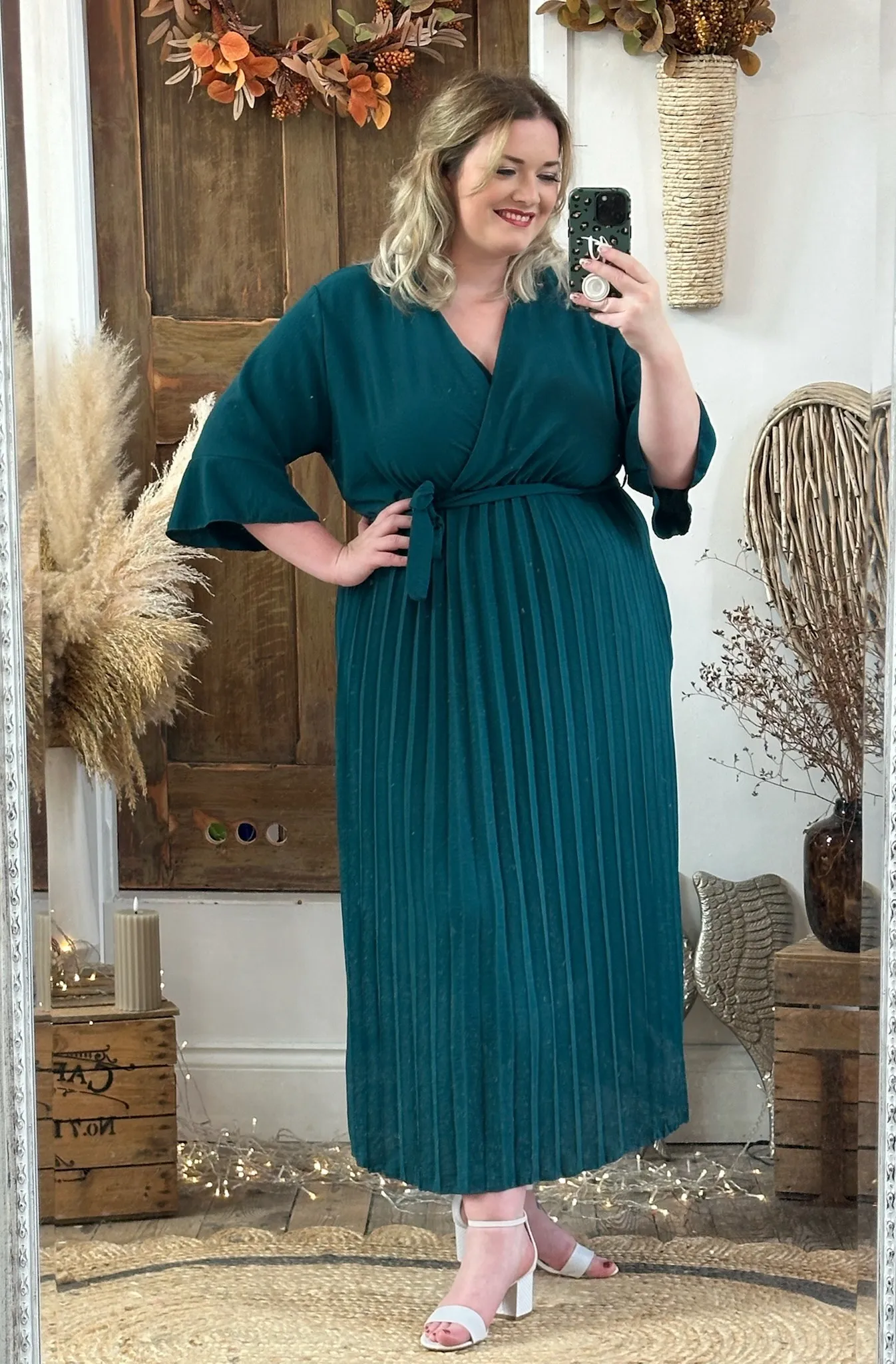 Emerald Green Rowan Pleated Midaxi Dress