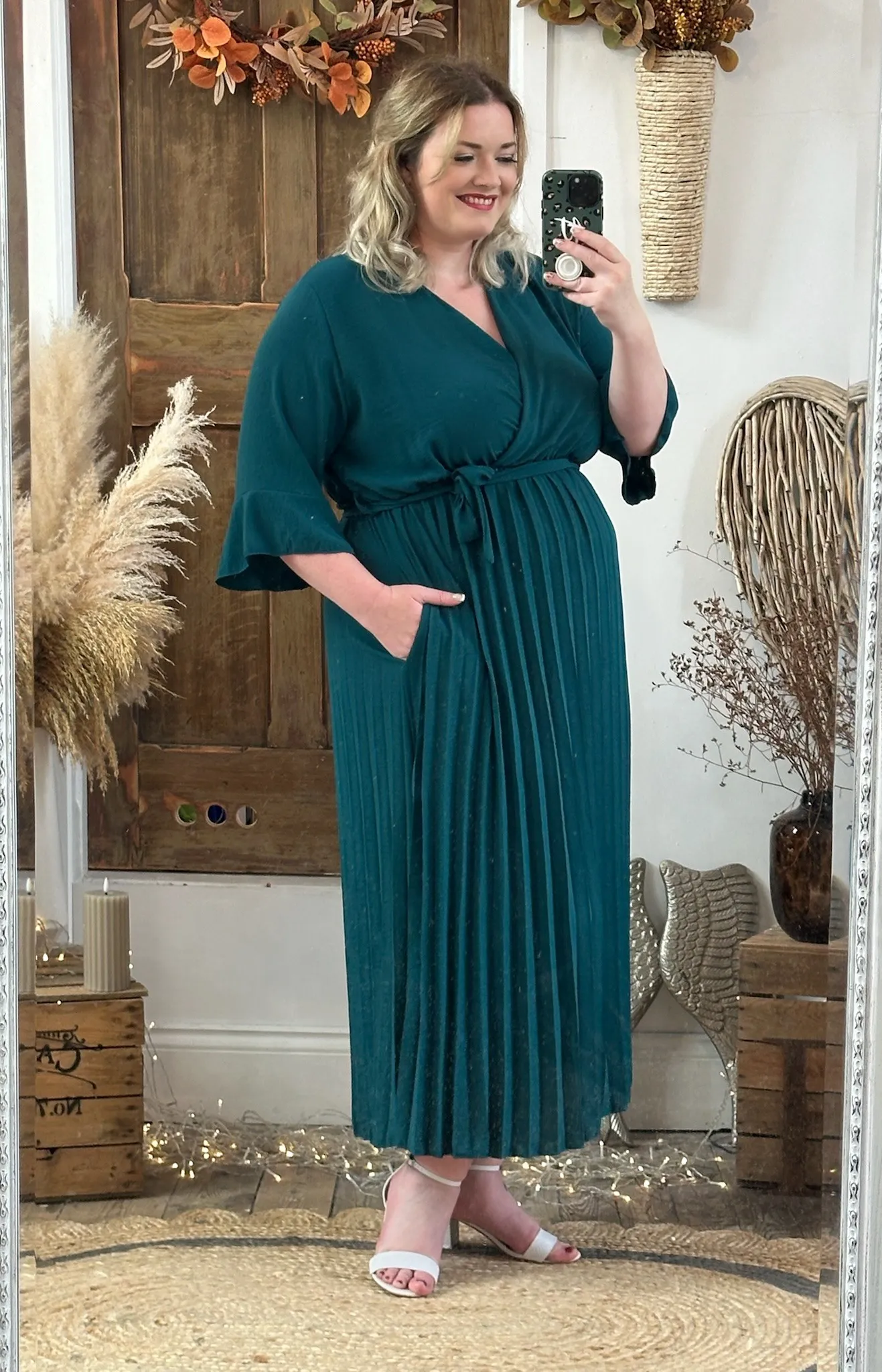 Emerald Green Rowan Pleated Midaxi Dress