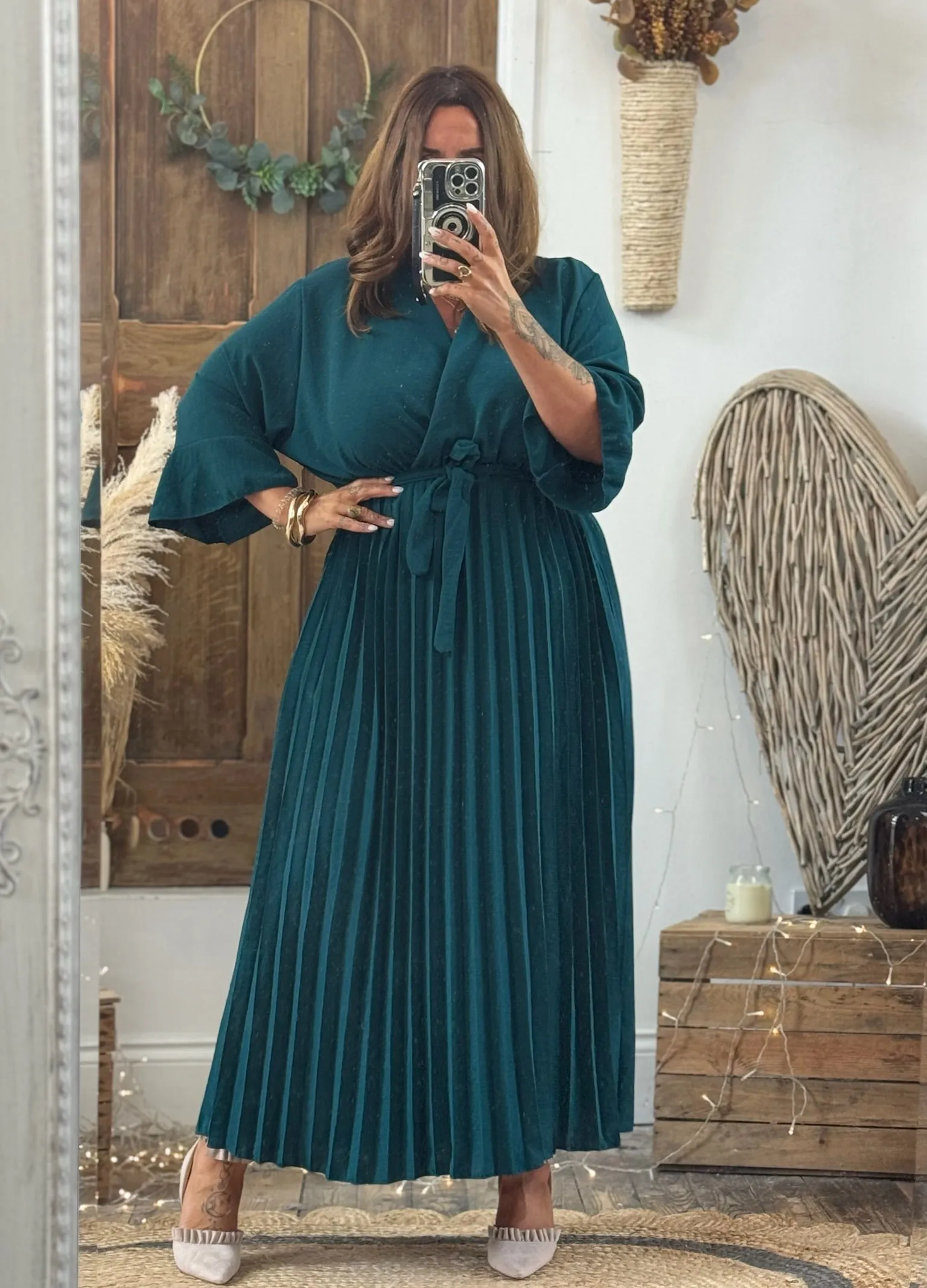 Emerald Green Rowan Pleated Midaxi Dress