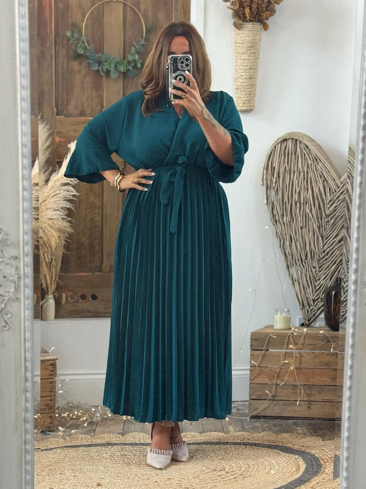 Emerald Green Rowan Pleated Midaxi Dress