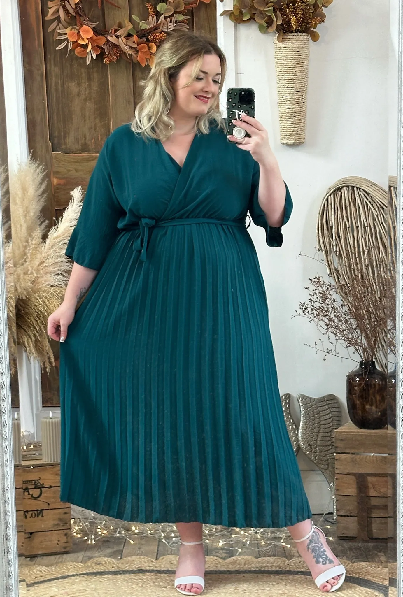 Emerald Green Rowan Pleated Midaxi Dress