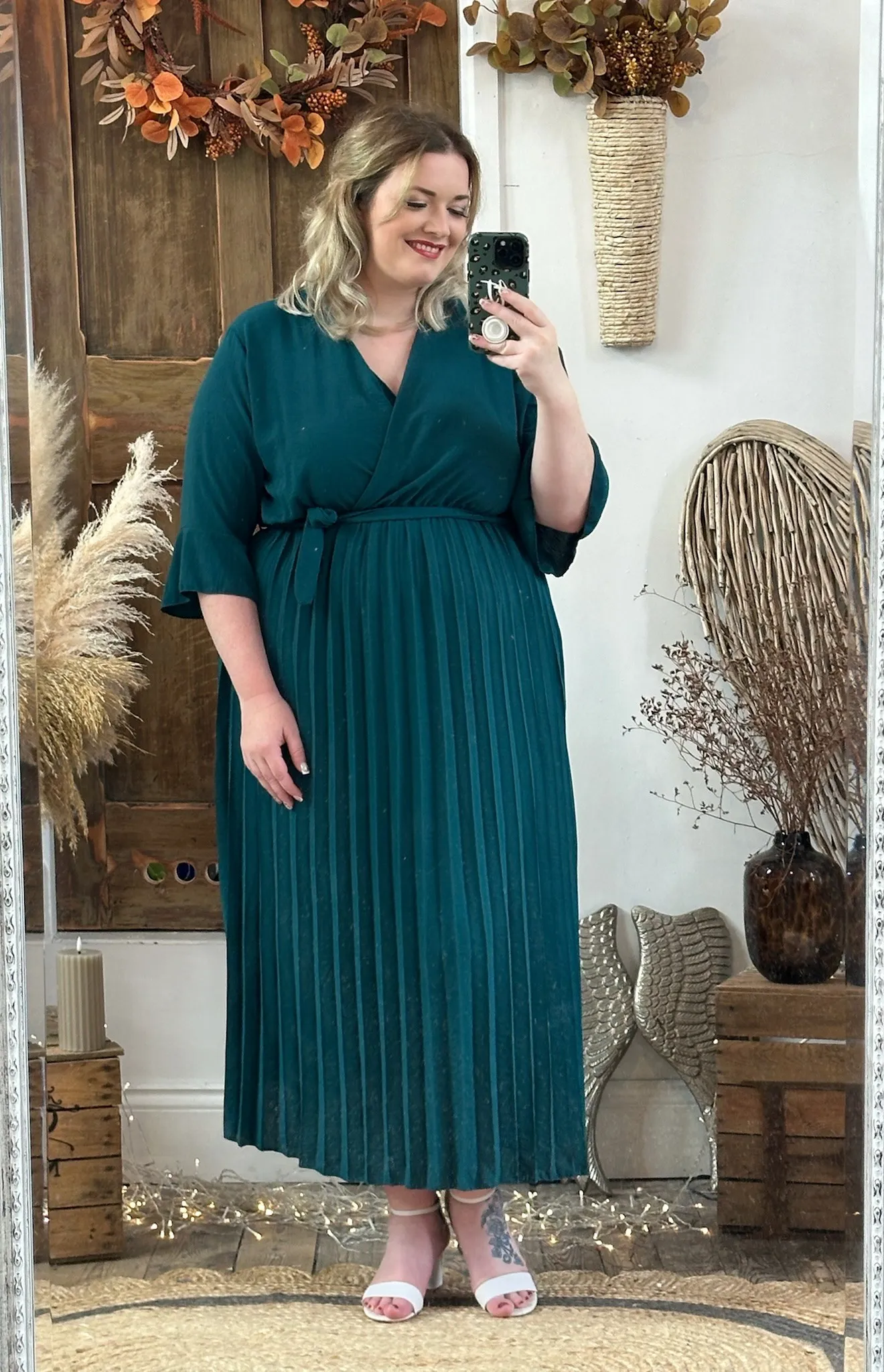 Emerald Green Rowan Pleated Midaxi Dress