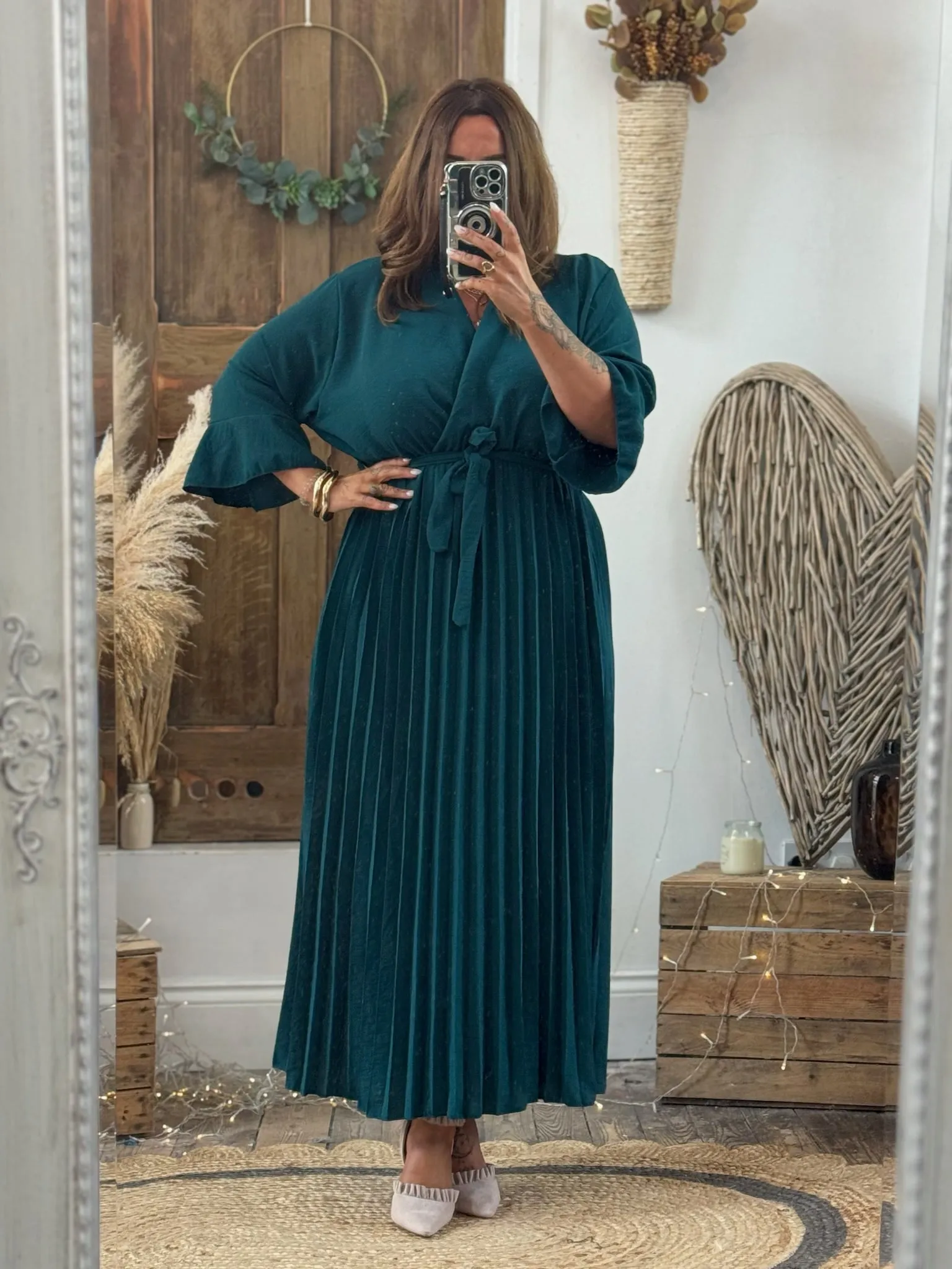 Emerald Green Rowan Pleated Midaxi Dress