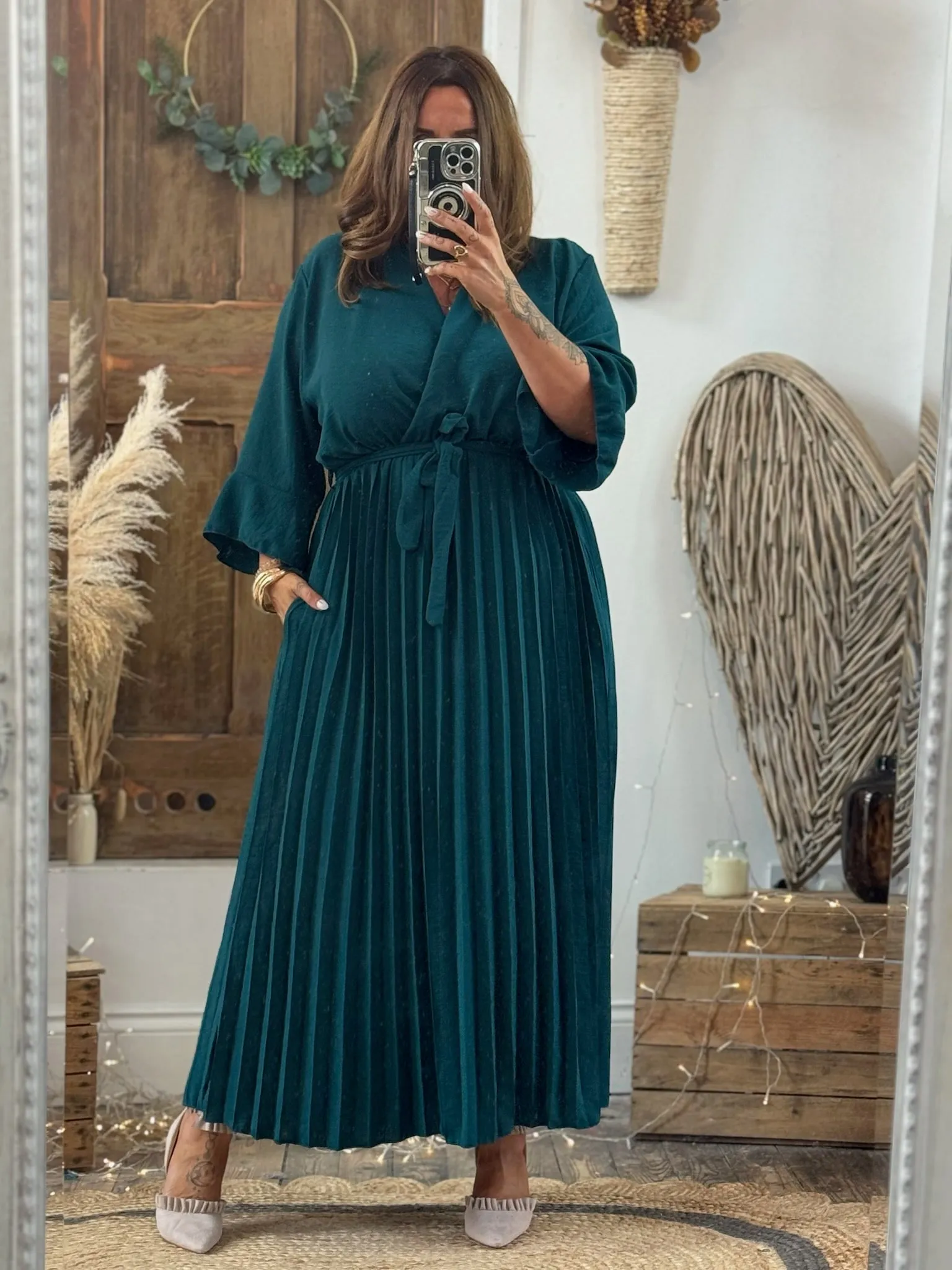 Emerald Green Rowan Pleated Midaxi Dress