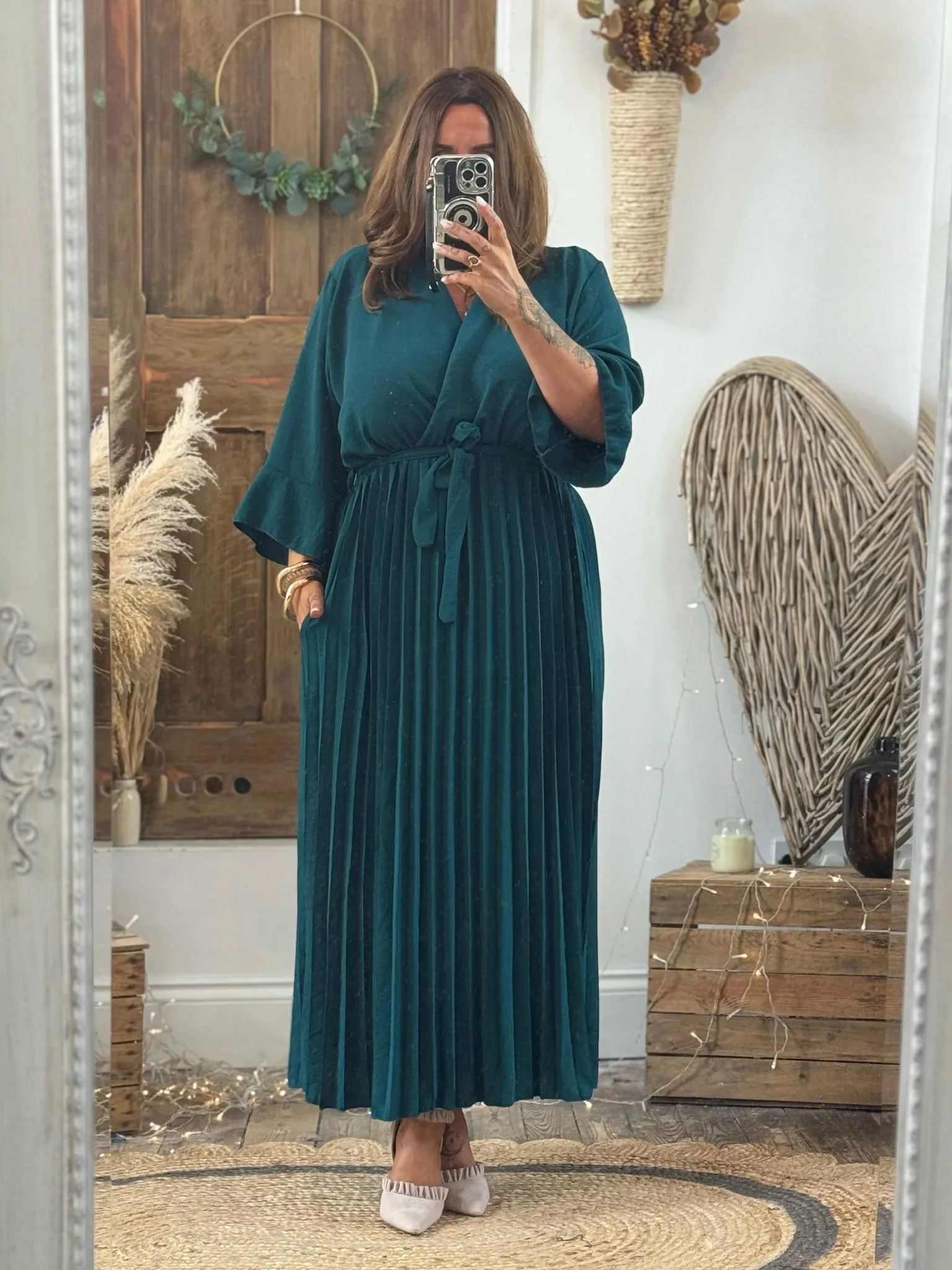 Emerald Green Rowan Pleated Midaxi Dress