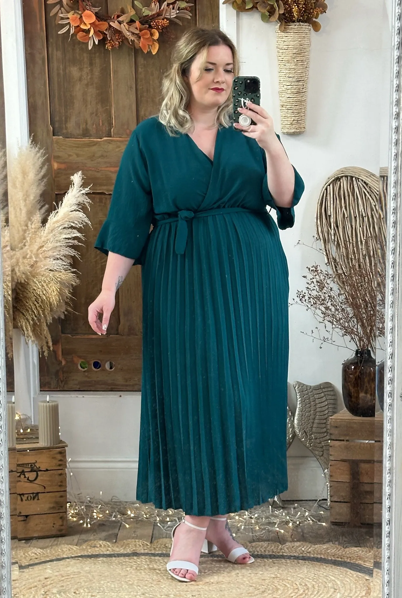 Emerald Green Rowan Pleated Midaxi Dress