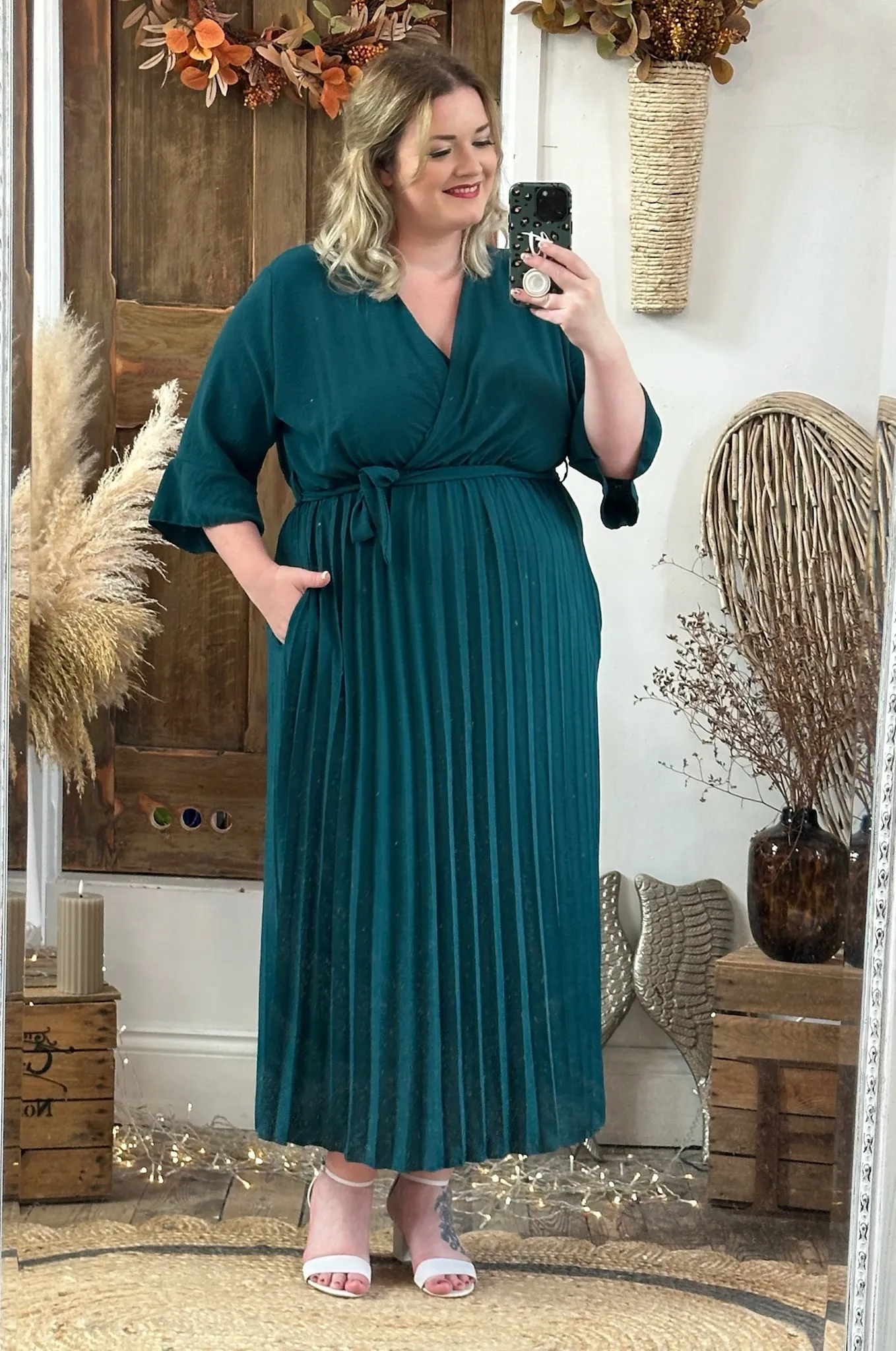 Emerald Green Rowan Pleated Midaxi Dress