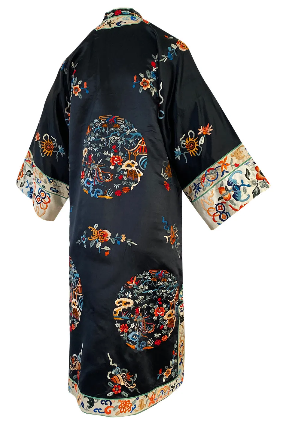 Fabulous 1920s Extensively Hand Embroidered Black Silk Asian Evening Coat