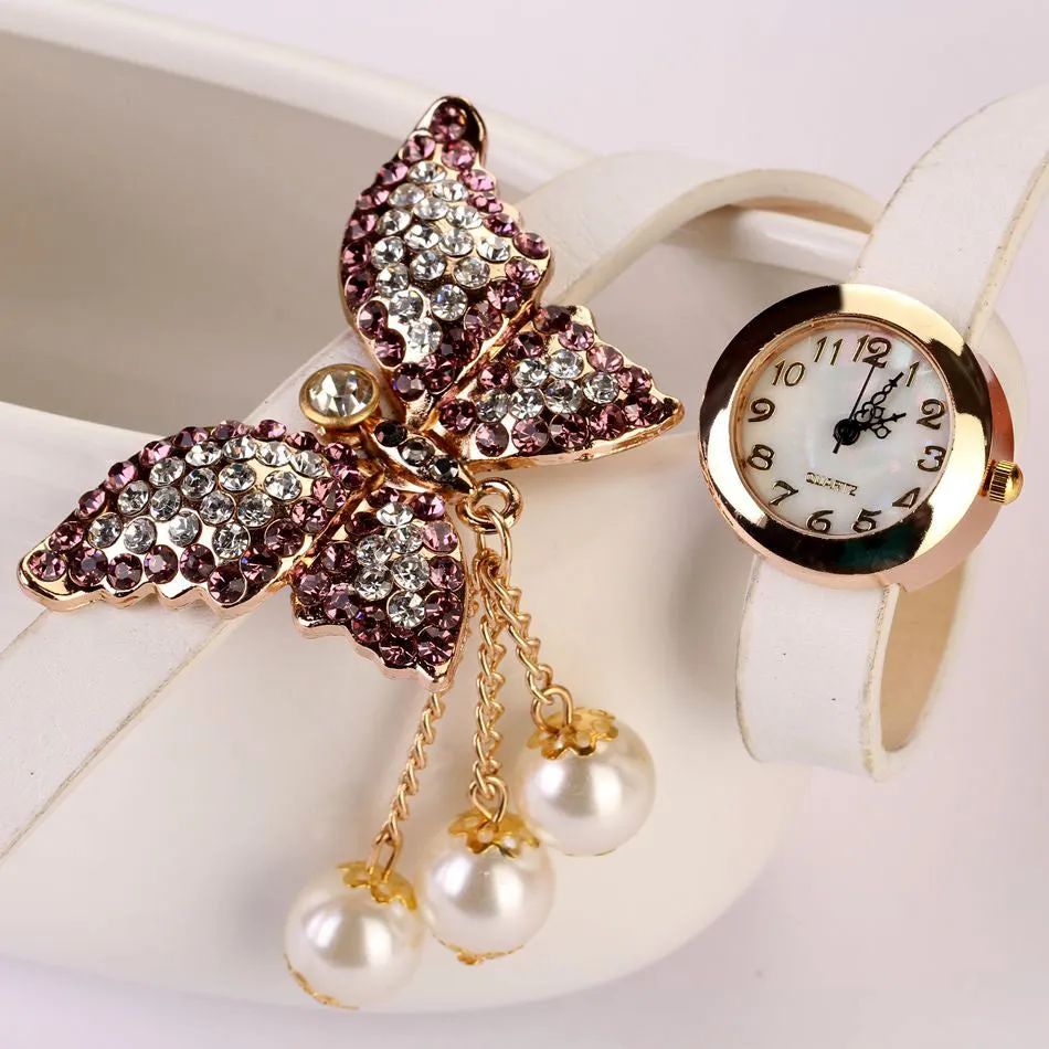 Fashion Casual Leather Luxury Butterfly Wristwatch Bracelet Watch Dress Women Watches Ladies Watch