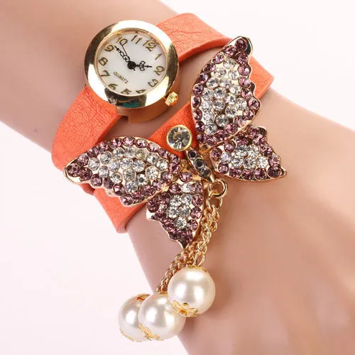 Fashion Casual Leather Luxury Butterfly Wristwatch Bracelet Watch Dress Women Watches Ladies Watch