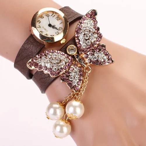 Fashion Casual Leather Luxury Butterfly Wristwatch Bracelet Watch Dress Women Watches Ladies Watch