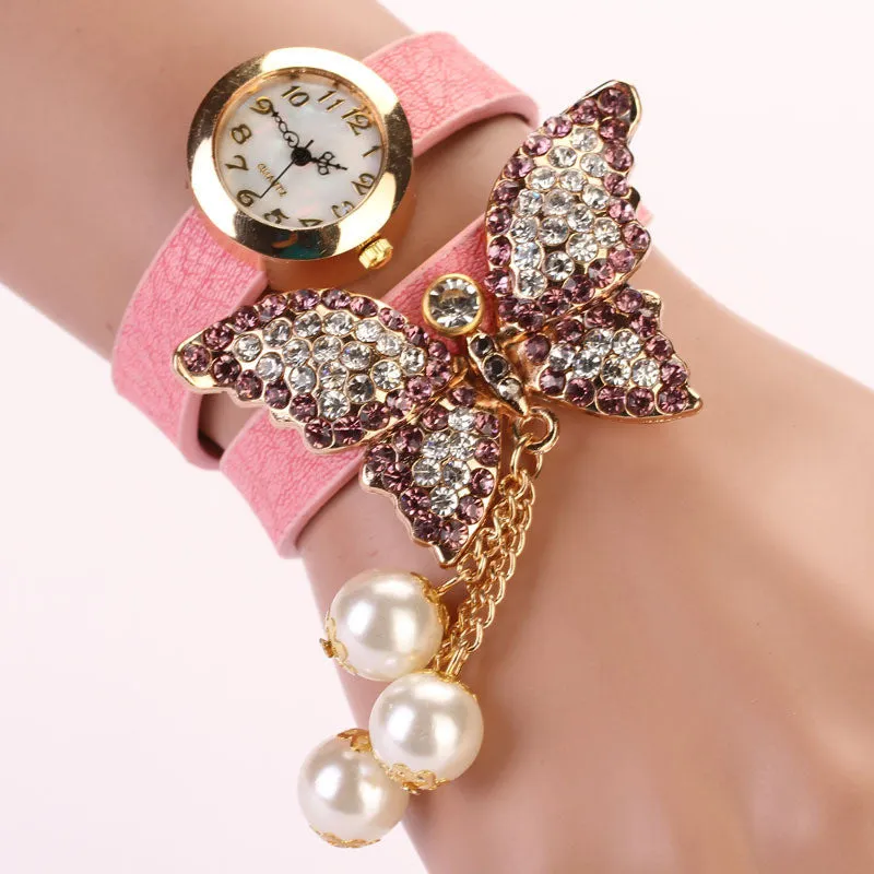 Fashion Casual Leather Luxury Butterfly Wristwatch Bracelet Watch Dress Women Watches Ladies Watch