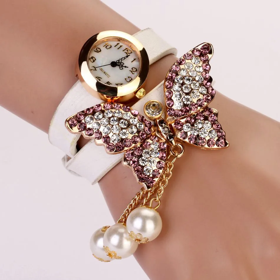 Fashion Casual Leather Luxury Butterfly Wristwatch Bracelet Watch Dress Women Watches Ladies Watch