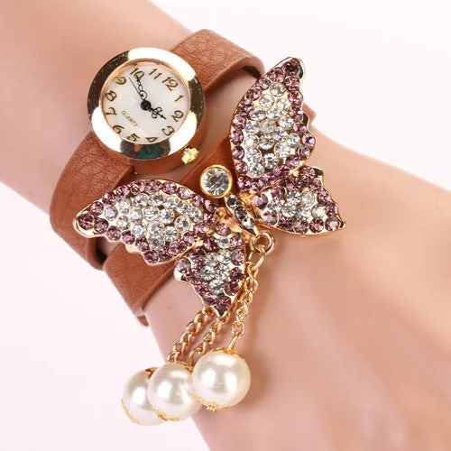 Fashion Casual Leather Luxury Butterfly Wristwatch Bracelet Watch Dress Women Watches Ladies Watch