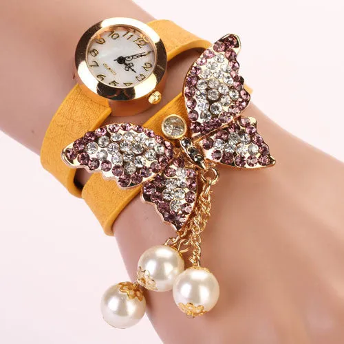 Fashion Casual Leather Luxury Butterfly Wristwatch Bracelet Watch Dress Women Watches Ladies Watch