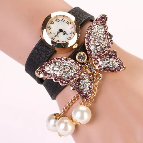 Fashion Casual Leather Luxury Butterfly Wristwatch Bracelet Watch Dress Women Watches Ladies Watch