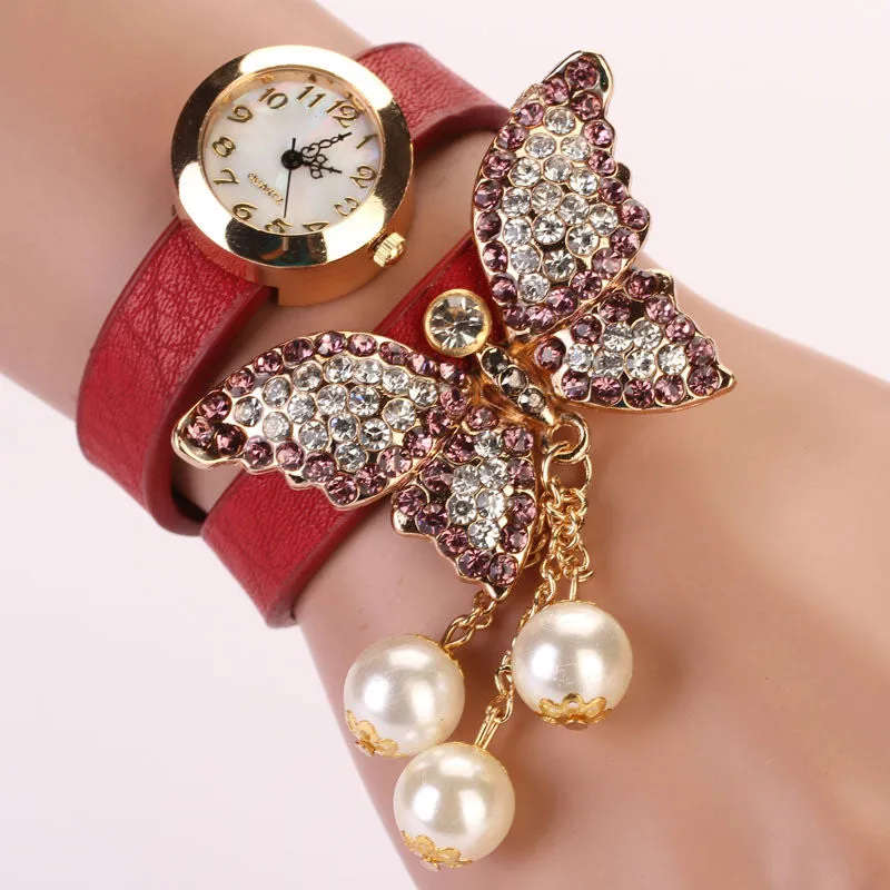 Fashion Casual Leather Luxury Butterfly Wristwatch Bracelet Watch Dress Women Watches Ladies Watch